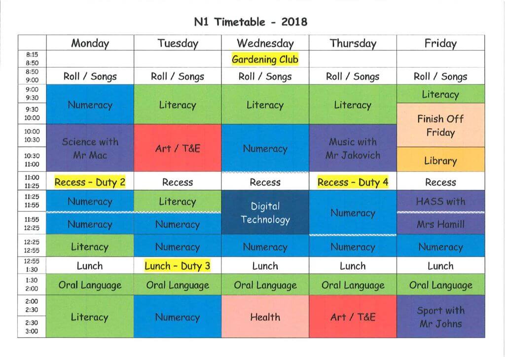 N1 timetable – Port Kennedy Primary School